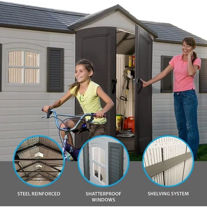 Side entry 15 ft. W x 8 ft. D plastic storage shed with assembly - Image 2